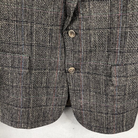 Vintage  MW Blazer Mens 41R Black White Glenn Plaid 100% Silk Jacket Sport Coat - Picture 9 of 16